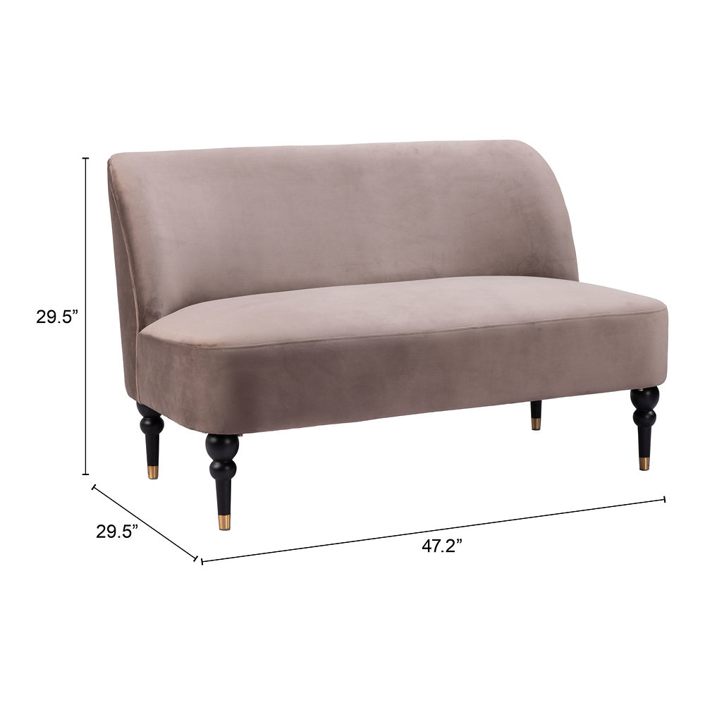 Love Seat para Consultorio 2 Plazas - ZUO BINTULU - Taupe - Asiento y Respaldo Tapizados en Tela Tipo Terciopelo