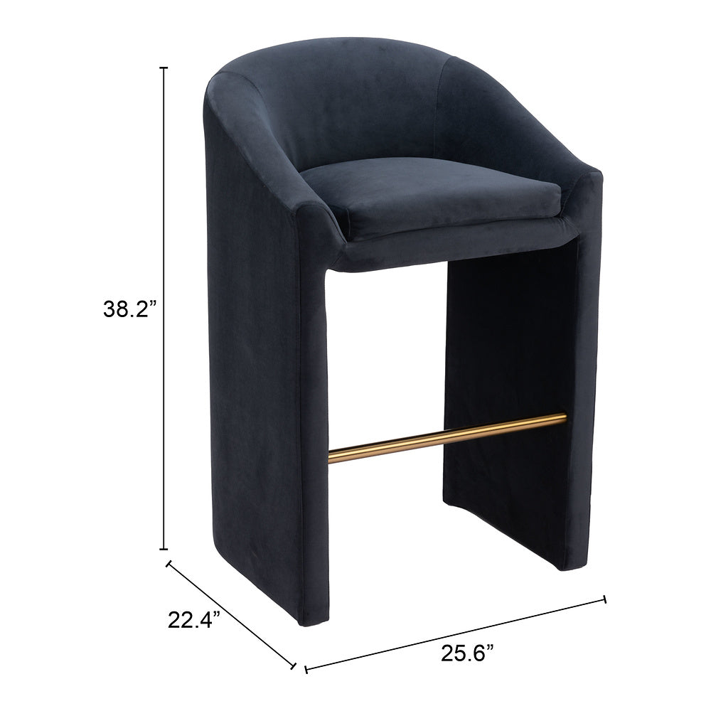 Banco Alto para Cafetería - ZUO EMAS - Gris Medianoche - Asiento y Respaldo Tapizados en Tela Tipo Terciopelo