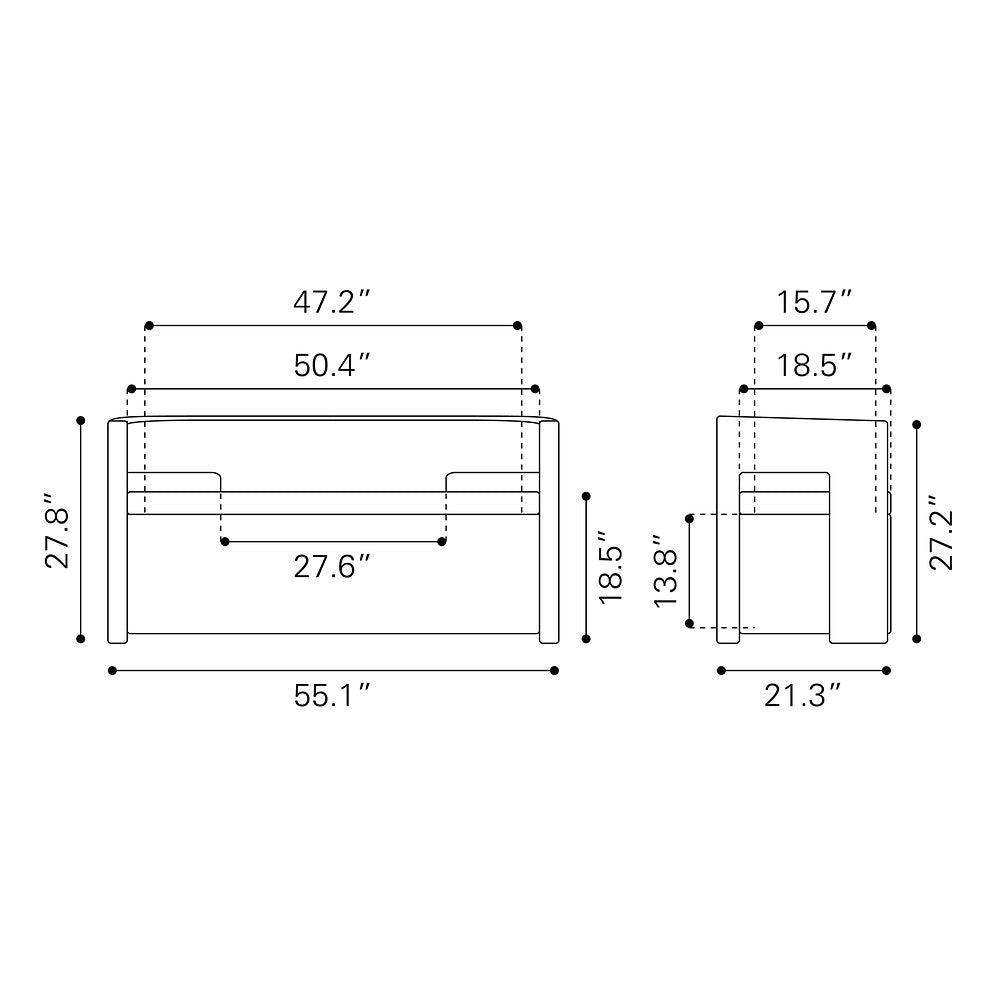 Banca para Sala de Espera 2 Plazas - ZUO PAPUA - Gris - Asiento y Estructura en Tela de Alto Desempeño 100% Poliéster