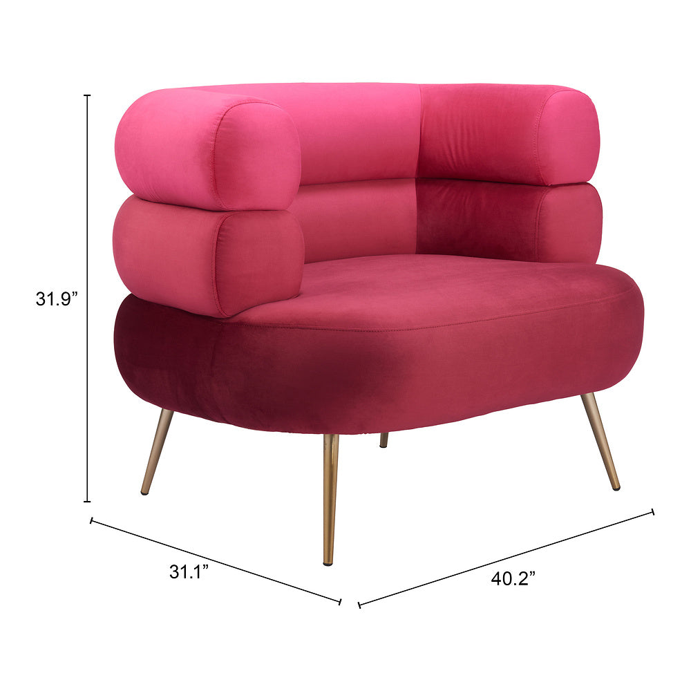 Sillón Ocasional para Consultorio - ZUO ARISH - Rojo - Asiento y Respaldo Tapizados en Tela Tipo Terciopelo