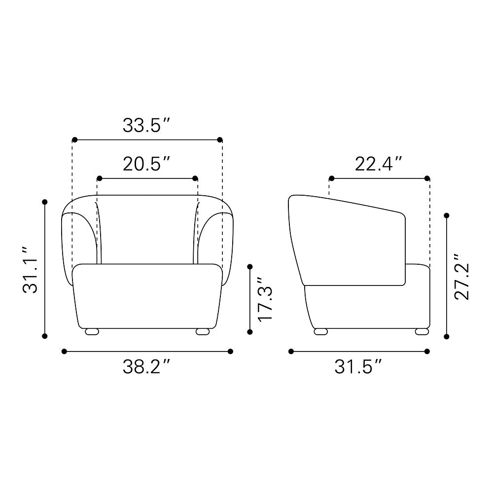 Sillón Ocasional para Lounge - ZUO BEKKER - Beige Dorado - Asiento y Respaldo Tapizados en Tejido Texturizado