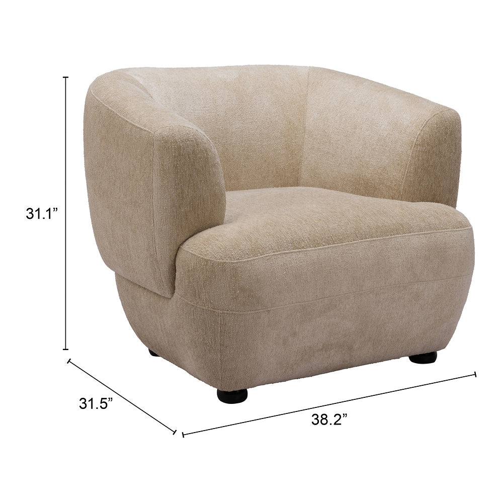 Sillón Ocasional para Lounge - ZUO BEKKER - Beige Dorado - Asiento y Respaldo Tapizados en Tejido Texturizado