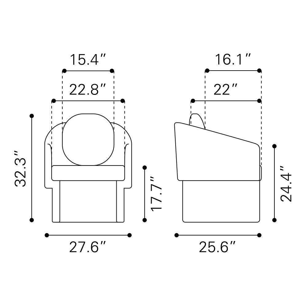 Sillón Ocasional para Consultorio - ZUO OLYA - Gris Trufa - Asiento y Respaldo Tapizados