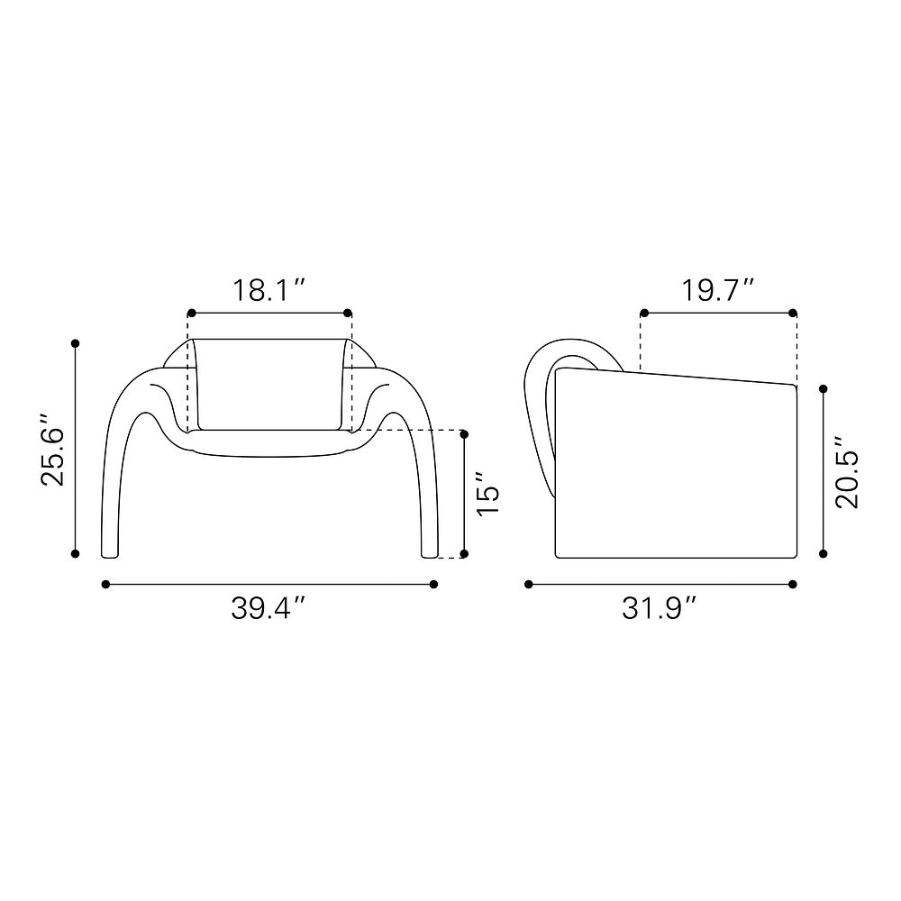 Sillón Ocasional para Área de Descanso - ZUO HORTEN - Café - Asiento y Respaldo Tapizados en Piel Sintética