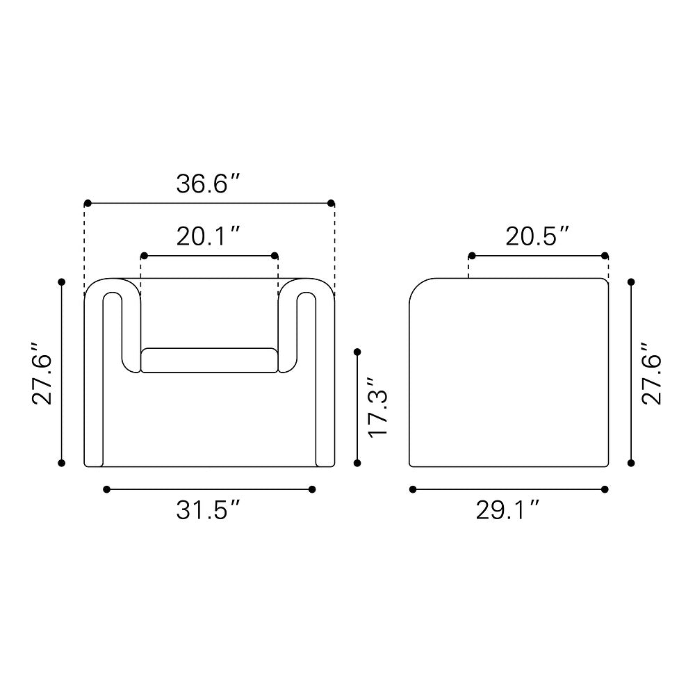 Sillón Ocasional para Sala de Espera - ZUO VIANA - Varios Colores - Asiento y Respaldo Tapizados - Naranja Quemado