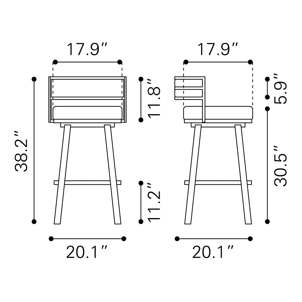 Banco Alto para Comedor de Empresa - ZUO GIMSBY - Negro - Asiento y Respaldo Tapizados en Piel Sintética