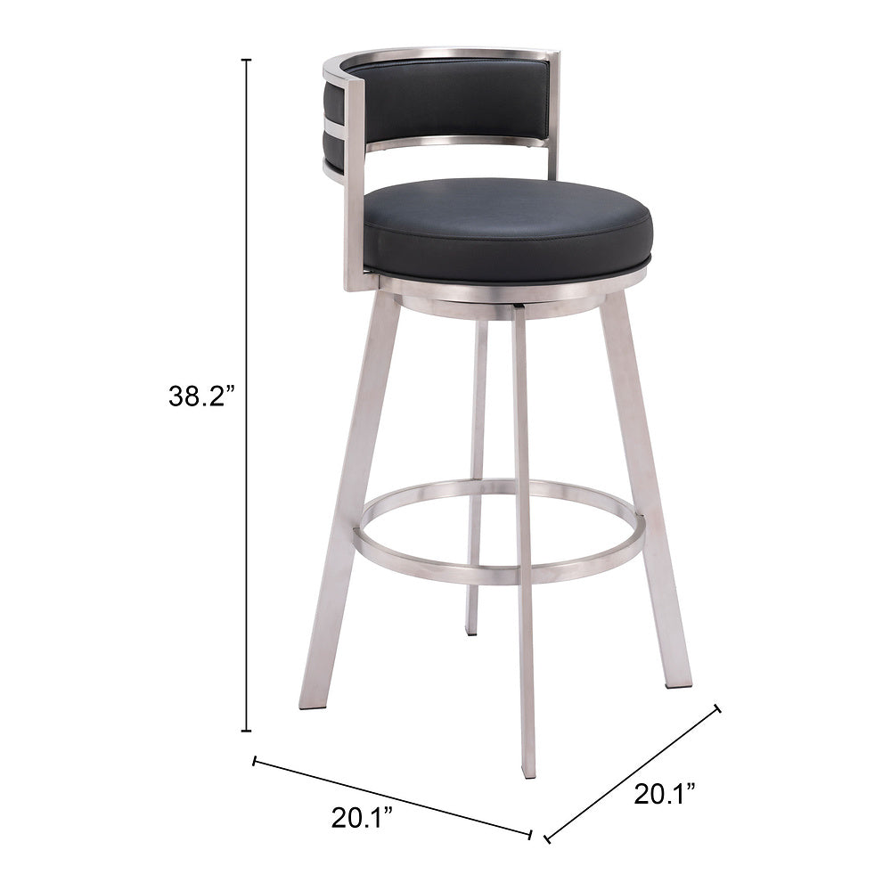 Banco Alto para Comedor de Empresa - ZUO GIMSBY - Negro - Asiento y Respaldo Tapizados en Piel Sintética