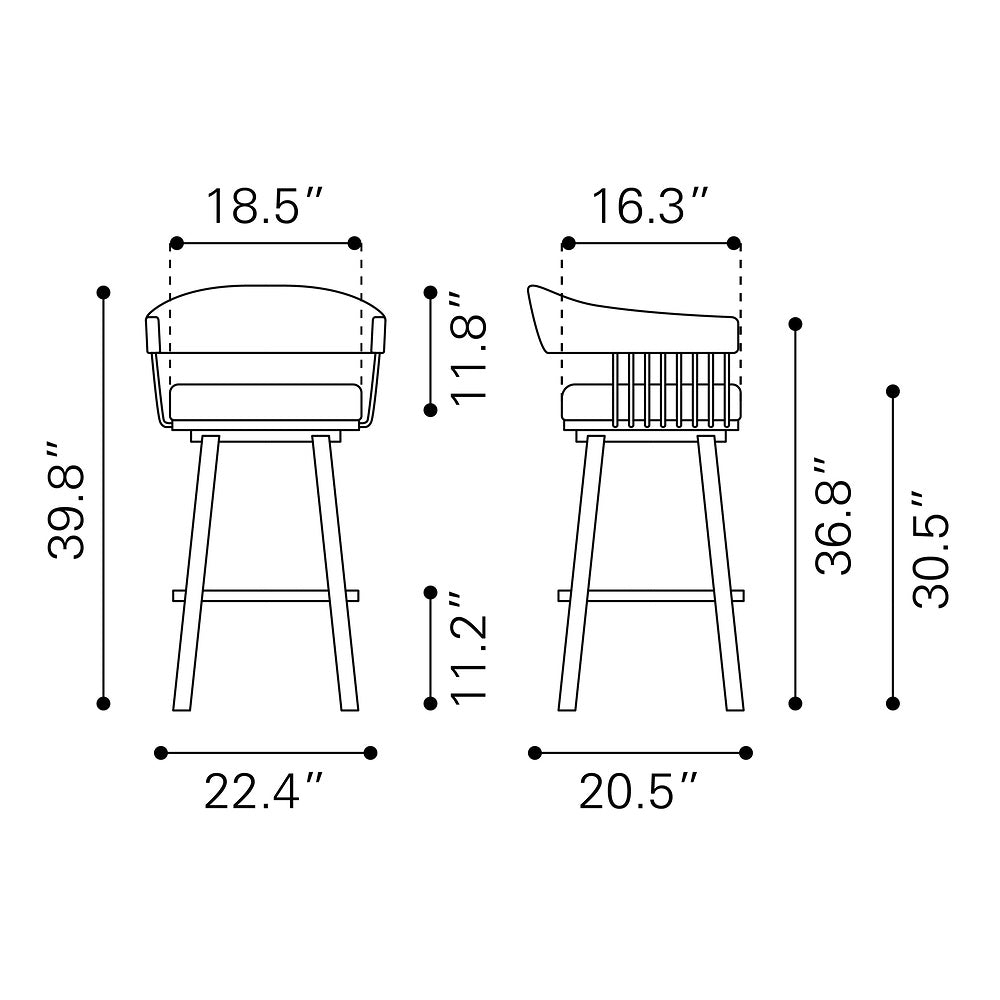 Banco Alto para Pub - ZUO BANTRY - Blanco - Asiento y Respaldo Tapizados en Piel Sintética