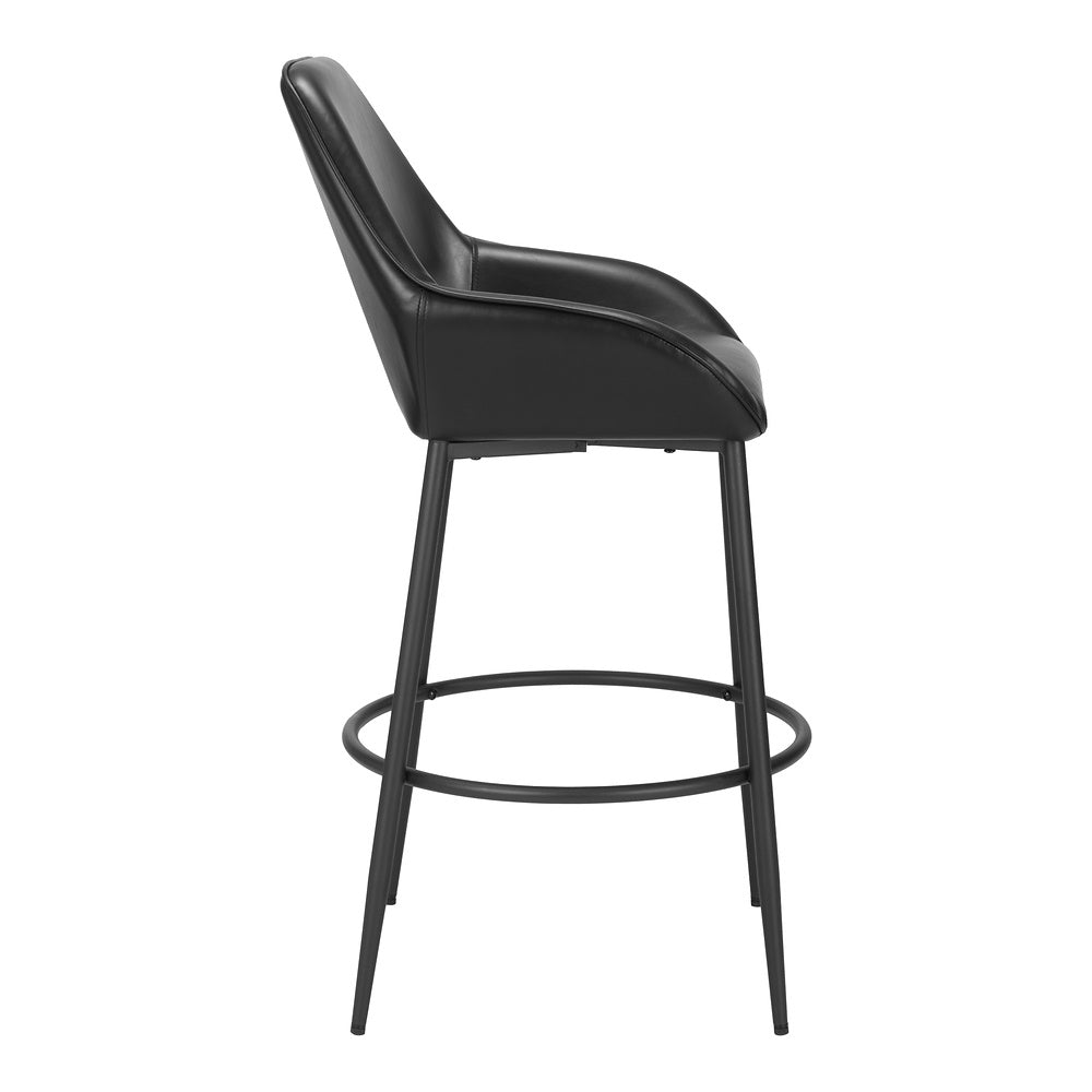 Banco Alto para Bar y Barra - ZUO VILA - Negro - Asiento y Respaldo Tapizados en Piel Sintética