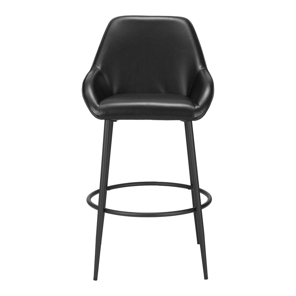 Banco Alto para Bar y Barra - ZUO VILA - Negro - Asiento y Respaldo Tapizados en Piel Sintética