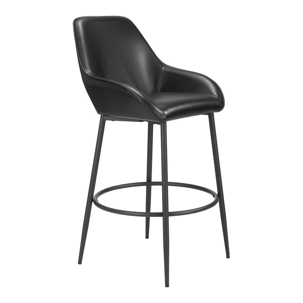 Banco Alto para Bar y Barra - ZUO VILA - Negro - Asiento y Respaldo Tapizados en Piel Sintética