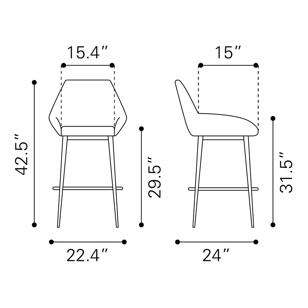 Banco Alto para Bar y Barra - ZUO VILA - Negro - Asiento y Respaldo Tapizados en Piel Sintética
