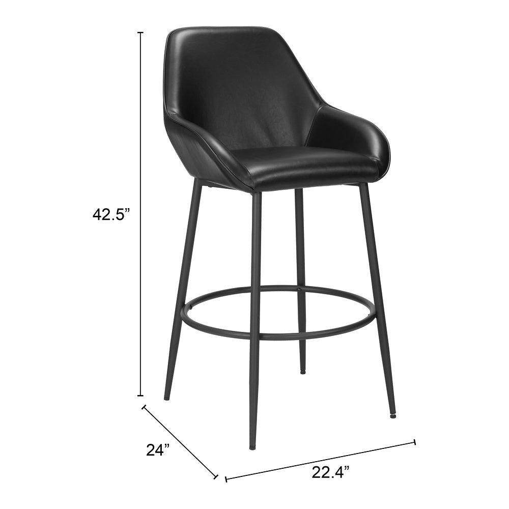Banco Alto para Bar y Barra - ZUO VILA - Negro - Asiento y Respaldo Tapizados en Piel Sintética