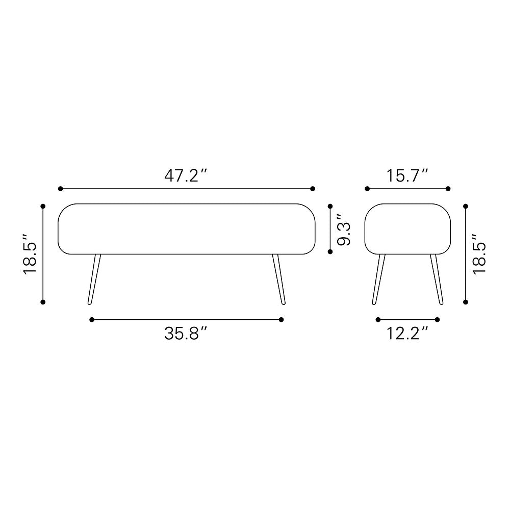Banca para Vestidor 2 Plazas - ZUO CREEK - Negro Escarchado - Asiento y Respaldo Tapizados en Tejido Texturizado
