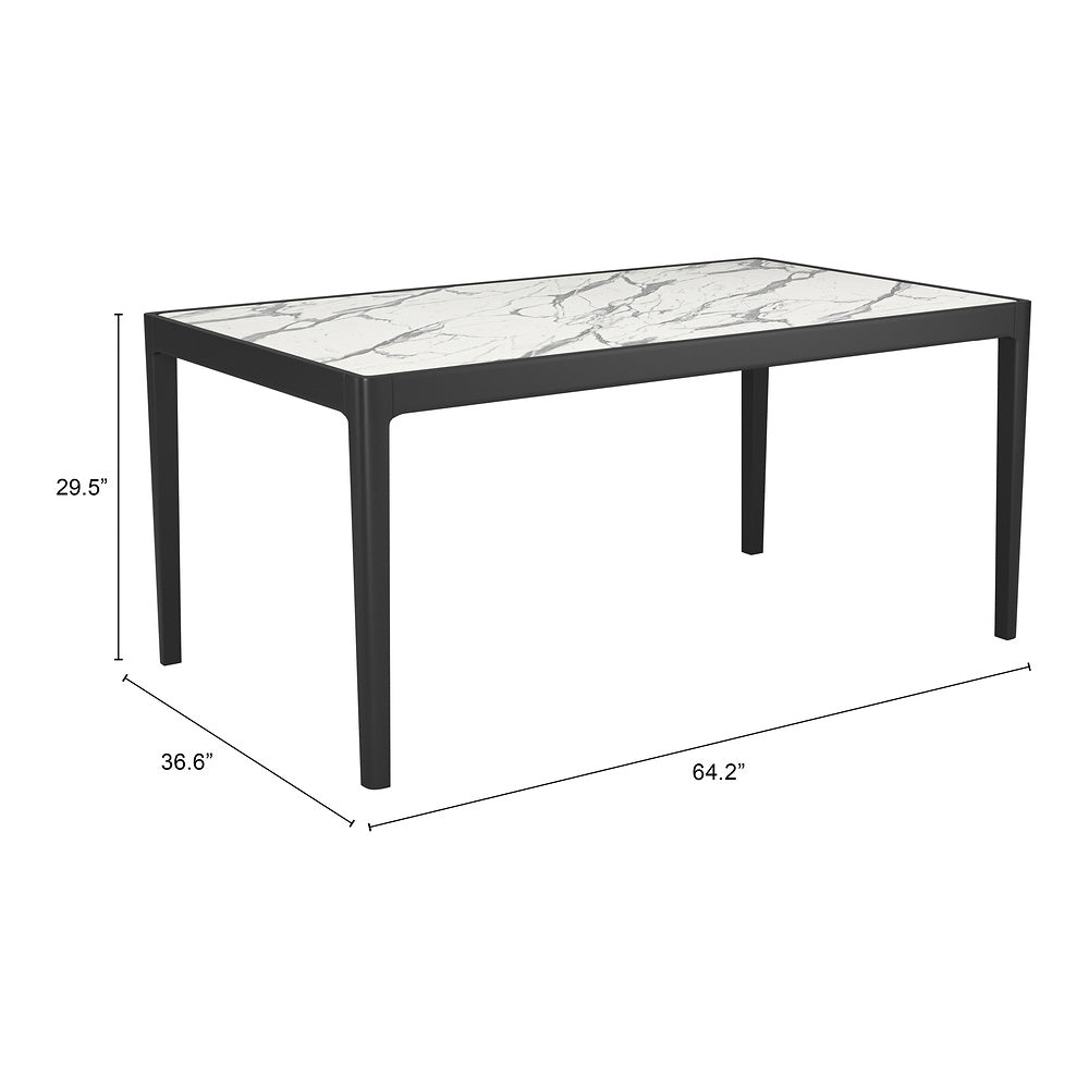 Mesa de Comedor para Desayunador - ZUO TOKAI - Blanco - Cubierta de Piedra HPL Símil Mármol y Estructura de Madera de Hule