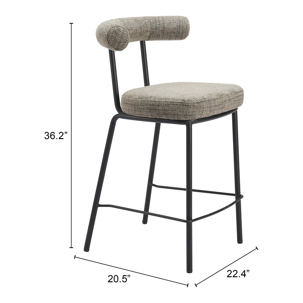 Banco Mostrador para Cafetería - ZUO KEDE - Verde Tweed - Asiento y Respaldo Tapizados
