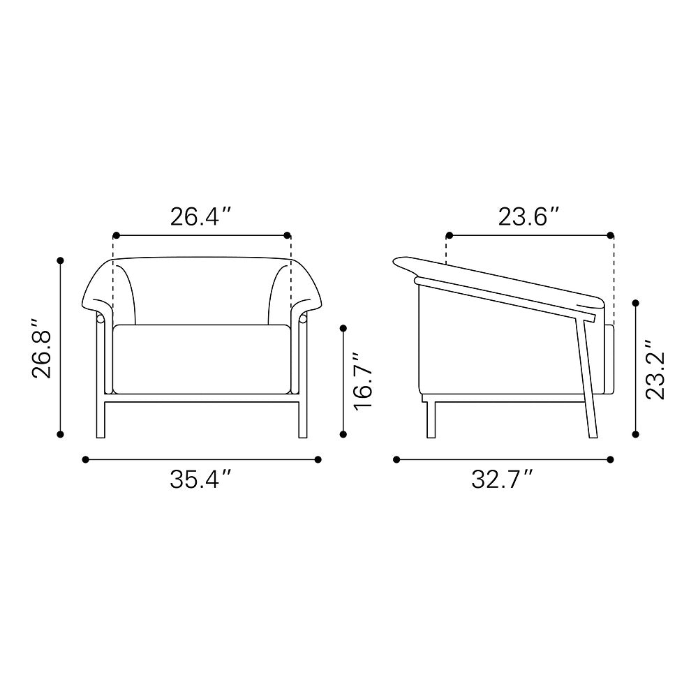 Sillón Ocasional para Recepción - ZUO BURRY - Gris Pizarra - Asiento y Respaldo Tapizados en Lino Sintético