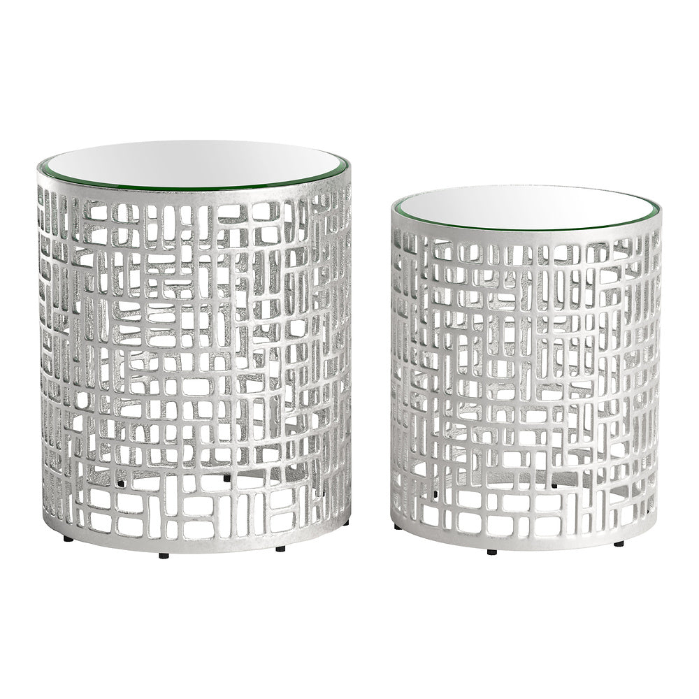 Mesa Auxiliar para Área de Descanso - ZUO REDEN - Plata - Cubierta de Espejo y Estructura de Aluminio Pintado