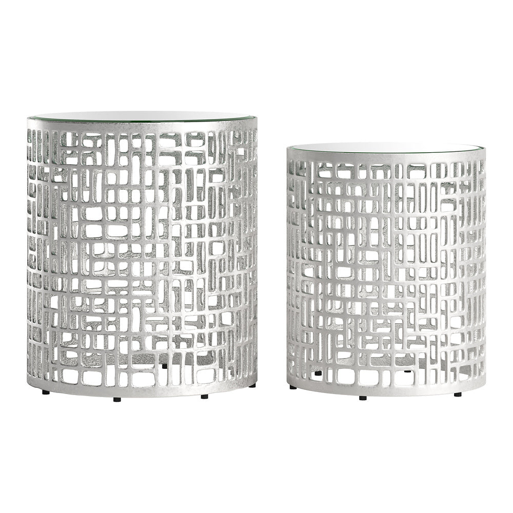 Mesa Auxiliar para Área de Descanso - ZUO REDEN - Plata - Cubierta de Espejo y Estructura de Aluminio Pintado