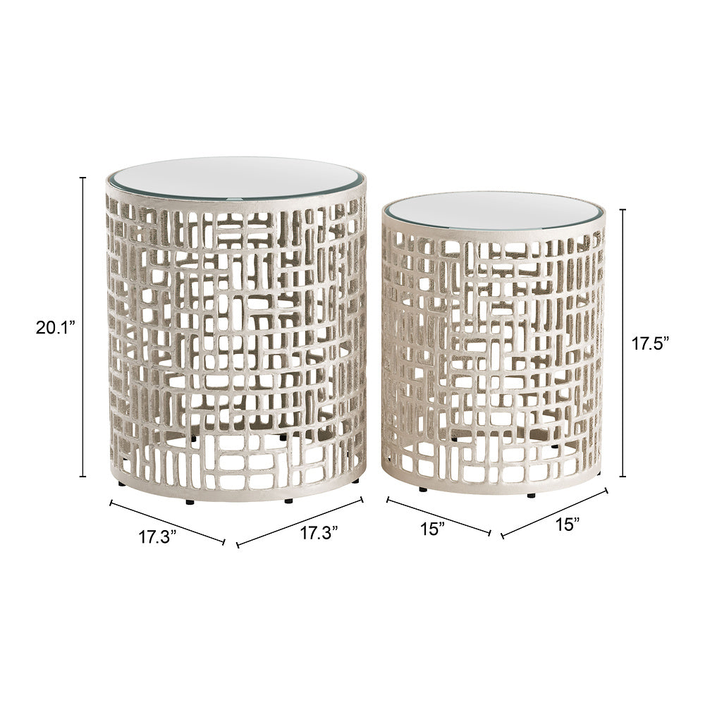 Mesa Auxiliar para Área de Descanso - ZUO REDEN - Plata - Cubierta de Espejo y Estructura de Aluminio Pintado