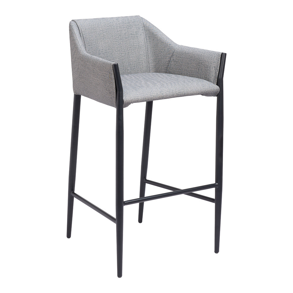 Banco Alto para Restaurante - ZUO ANDOVER - Gris Pizarra - Asiento y Respaldo Tapizados en Lino Sintético