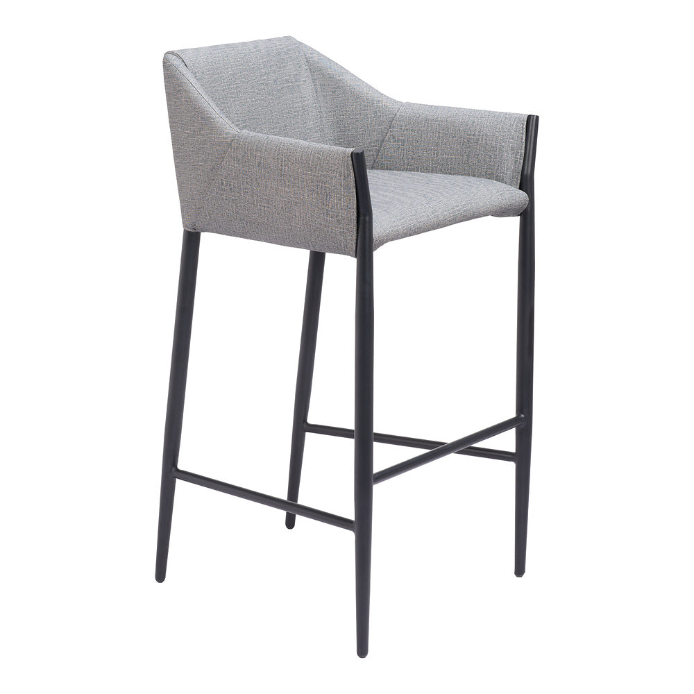 Banco Alto para Restaurante - ZUO ANDOVER - Gris Pizarra - Asiento y Respaldo Tapizados en Lino Sintético