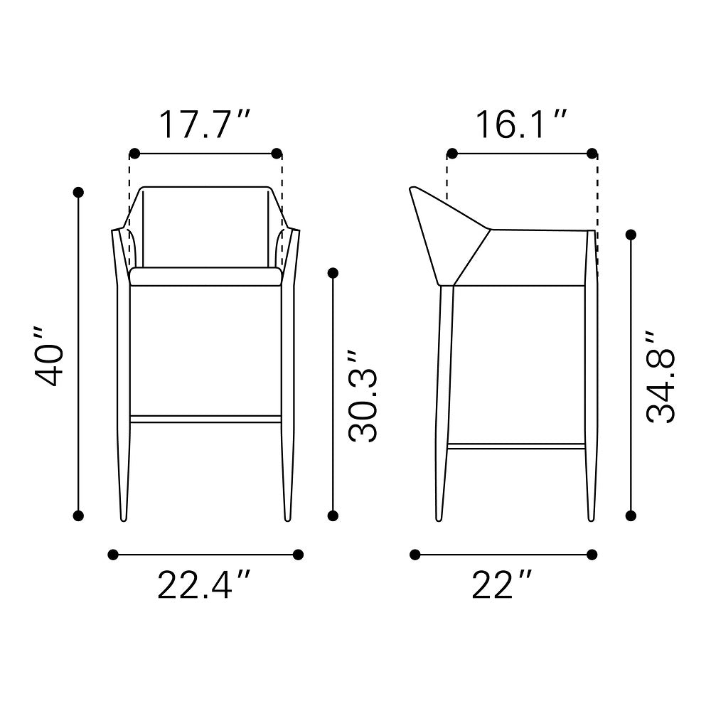 Banco Alto para Restaurante - ZUO ANDOVER - Gris Pizarra - Asiento y Respaldo Tapizados en Lino Sintético