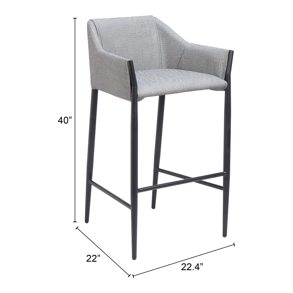 Banco Alto para Restaurante - ZUO ANDOVER - Gris Pizarra - Asiento y Respaldo Tapizados en Lino Sintético