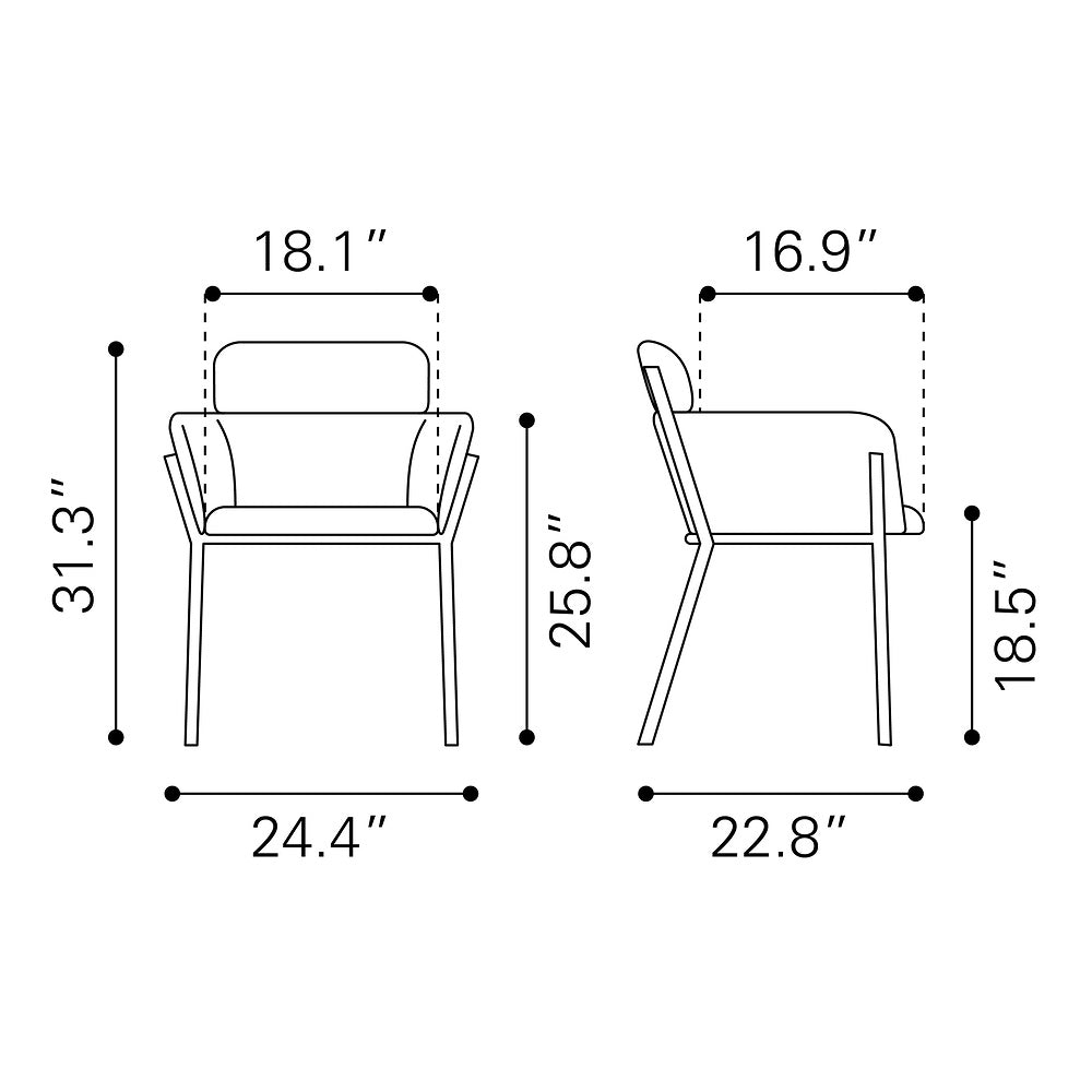 Silla Comercial para Cafetería - ZUO BREMOR - Gris Pizarra - Asiento y Respaldo Tapizados en Lino Sintético