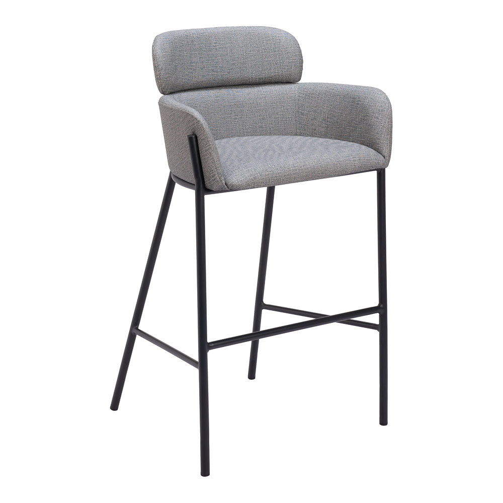 Banco Alto para Restaurante - ZUO BREMOR - Gris Pizarra - Asiento y Respaldo Tapizados en Lino Sintético