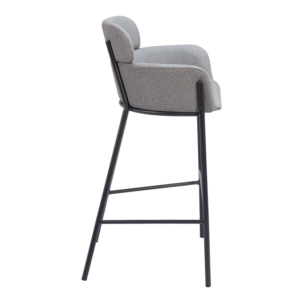 Banco Alto para Restaurante - ZUO BREMOR - Gris Pizarra - Asiento y Respaldo Tapizados en Lino Sintético