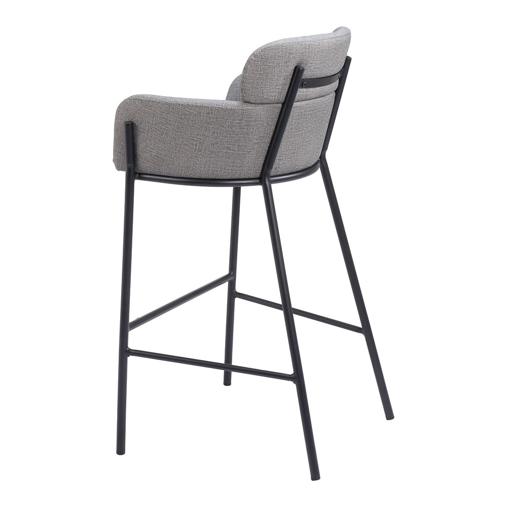 Banco Alto para Restaurante - ZUO BREMOR - Gris Pizarra - Asiento y Respaldo Tapizados en Lino Sintético