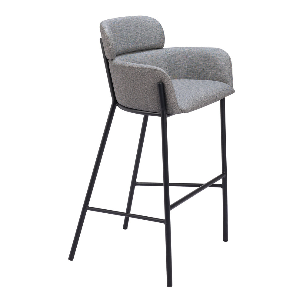 Banco Alto para Restaurante - ZUO BREMOR - Gris Pizarra - Asiento y Respaldo Tapizados en Lino Sintético