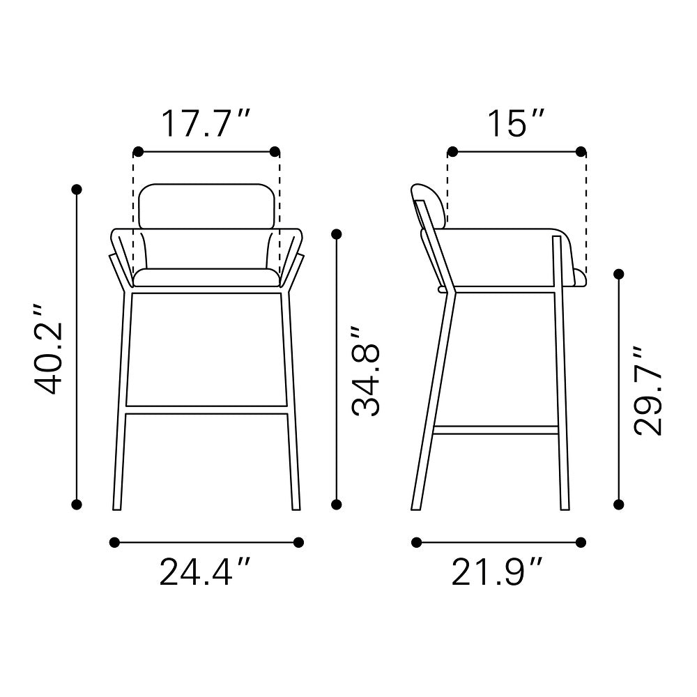 Banco Alto para Restaurante - ZUO BREMOR - Gris Pizarra - Asiento y Respaldo Tapizados en Lino Sintético