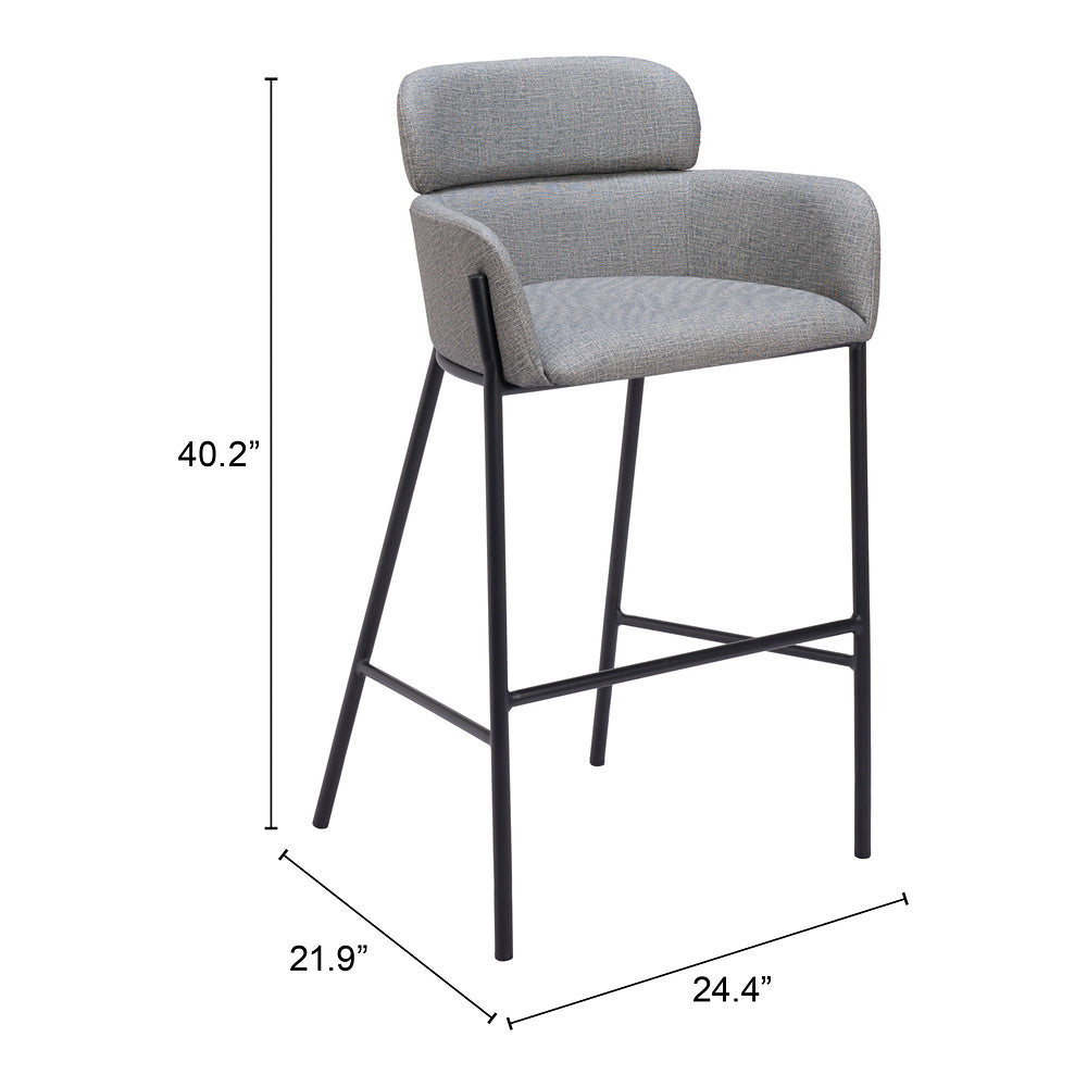 Banco Alto para Restaurante - ZUO BREMOR - Gris Pizarra - Asiento y Respaldo Tapizados en Lino Sintético
