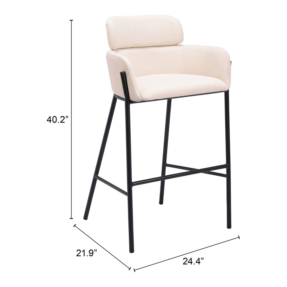 Banco Alto para Restaurante - ZUO BREMOR - Beige - Asiento y Respaldo Tapizados