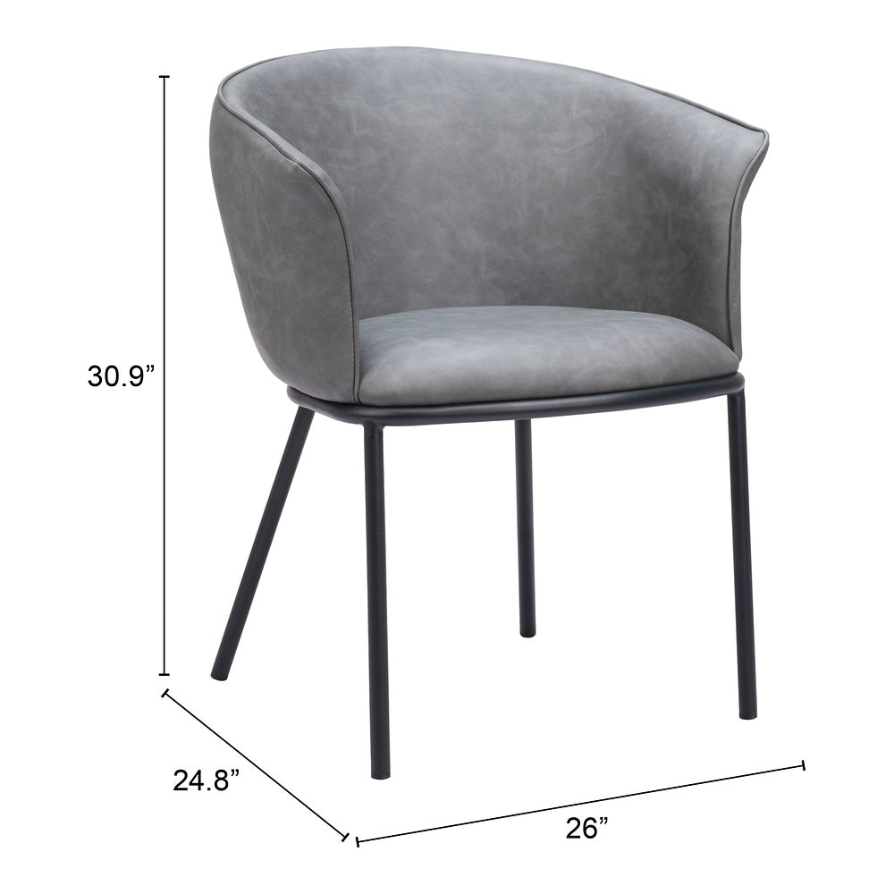 Silla Comercial para Comedor de Empresa - ZUO GARSTON - Varios Colores - Asiento y Respaldo Tapizados en Piel Sintética - Gris