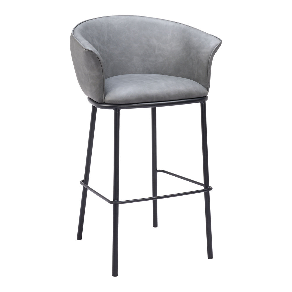 Banco Alto para Bar y Barra - ZUO GARSTON - Varios Colores - Asiento y Respaldo Tapizados en Piel Sintética - Gris