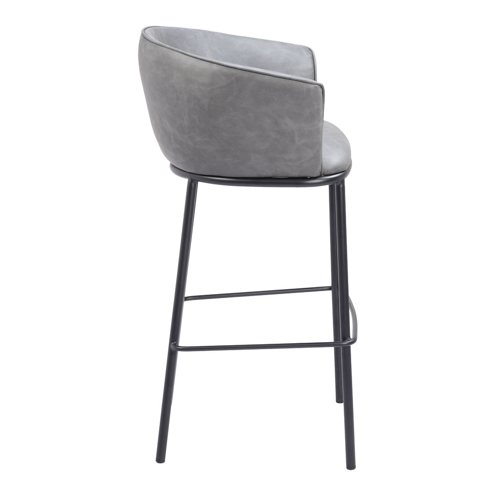 Banco Alto para Bar y Barra - ZUO GARSTON - Varios Colores - Asiento y Respaldo Tapizados en Piel Sintética - Gris
