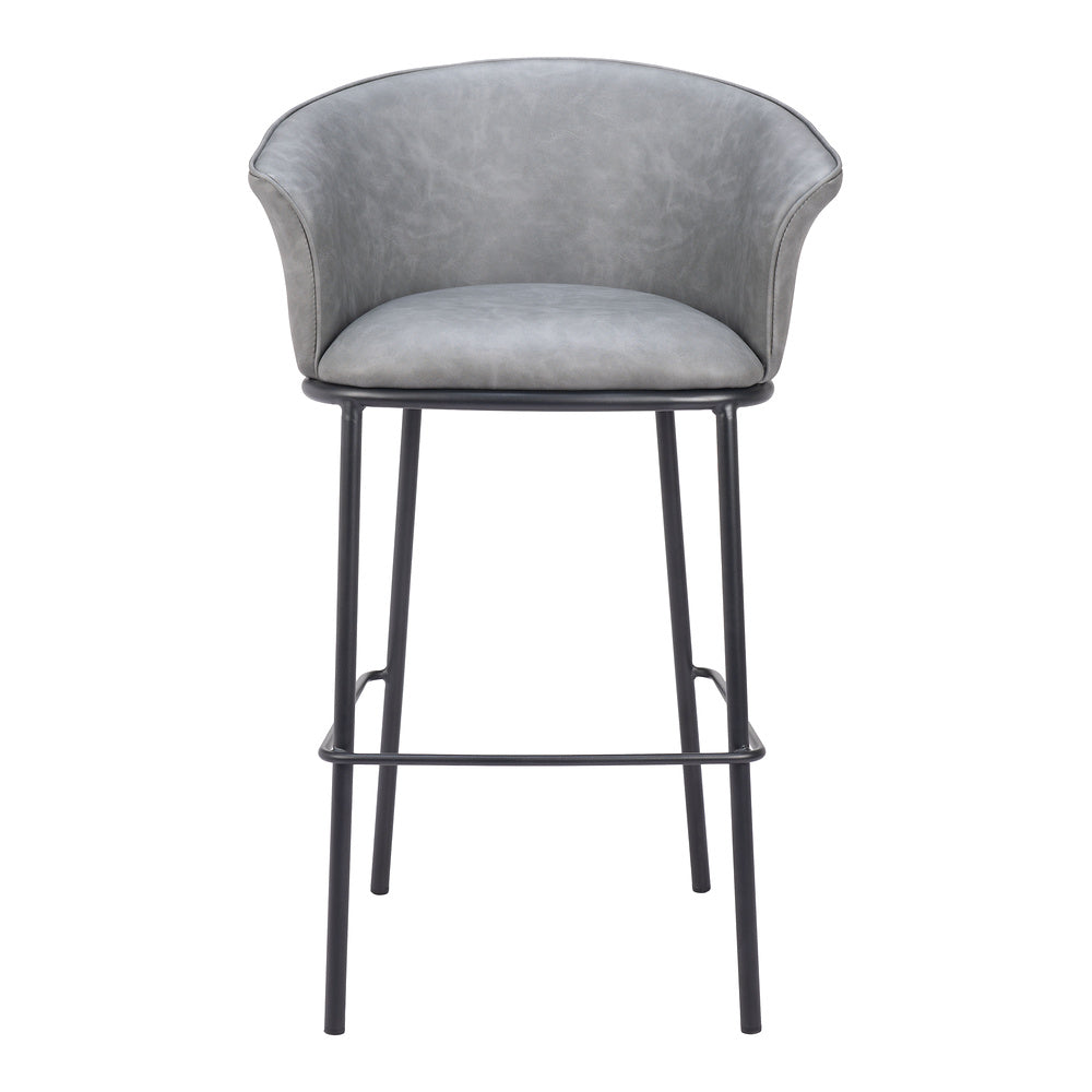 Banco Alto para Bar y Barra - ZUO GARSTON - Varios Colores - Asiento y Respaldo Tapizados en Piel Sintética - Gris