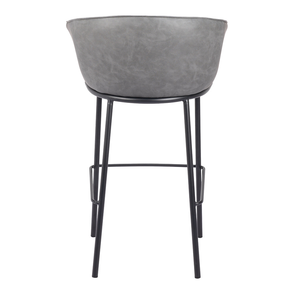 Banco Alto para Bar y Barra - ZUO GARSTON - Varios Colores - Asiento y Respaldo Tapizados en Piel Sintética - Gris
