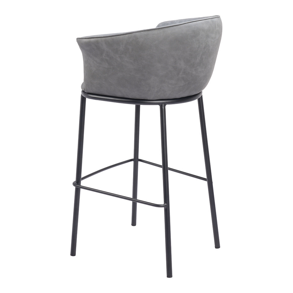 Banco Alto para Bar y Barra - ZUO GARSTON - Varios Colores - Asiento y Respaldo Tapizados en Piel Sintética - Gris
