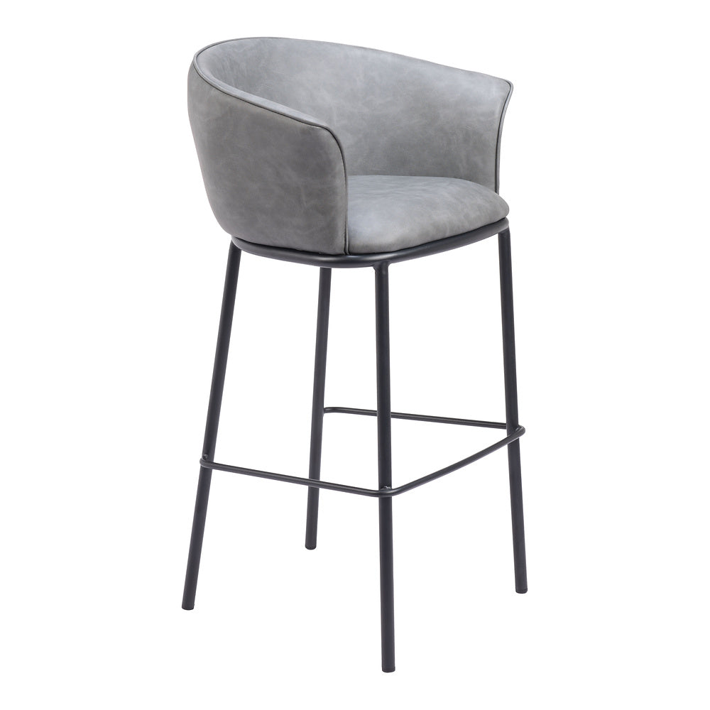 Banco Alto para Bar y Barra - ZUO GARSTON - Varios Colores - Asiento y Respaldo Tapizados en Piel Sintética - Gris