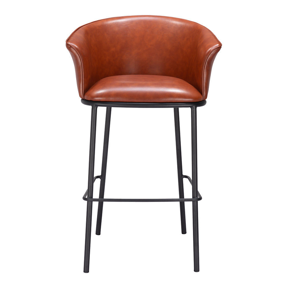 Banco Alto para Bar y Barra - ZUO GARSTON - Varios Colores - Asiento y Respaldo Tapizados en Piel Sintética - Café