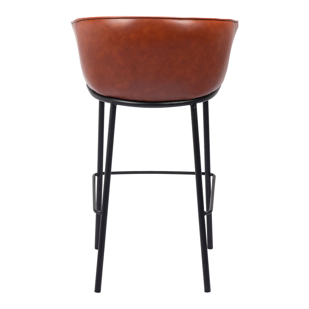 Banco Alto para Bar y Barra - ZUO GARSTON - Varios Colores - Asiento y Respaldo Tapizados en Piel Sintética - Café
