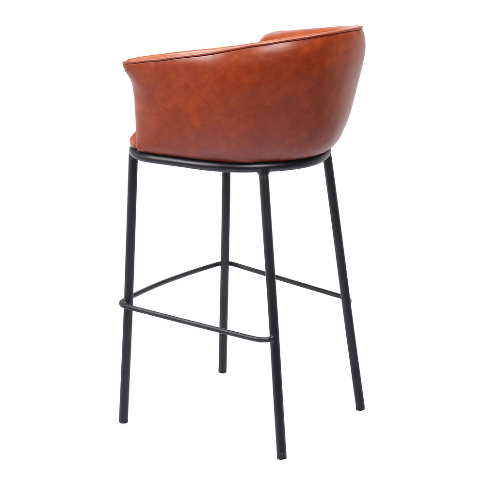 Banco Alto para Bar y Barra - ZUO GARSTON - Varios Colores - Asiento y Respaldo Tapizados en Piel Sintética - Café