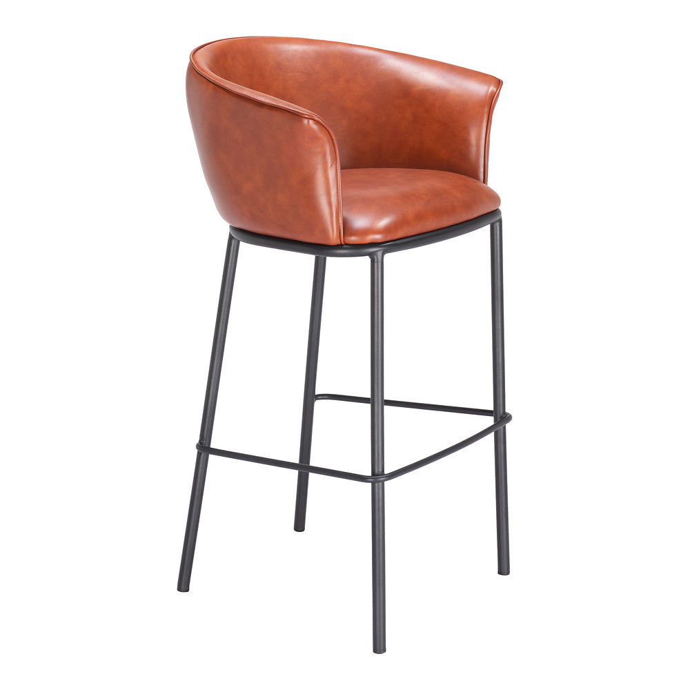 Banco Alto para Bar y Barra - ZUO GARSTON - Varios Colores - Asiento y Respaldo Tapizados en Piel Sintética - Café