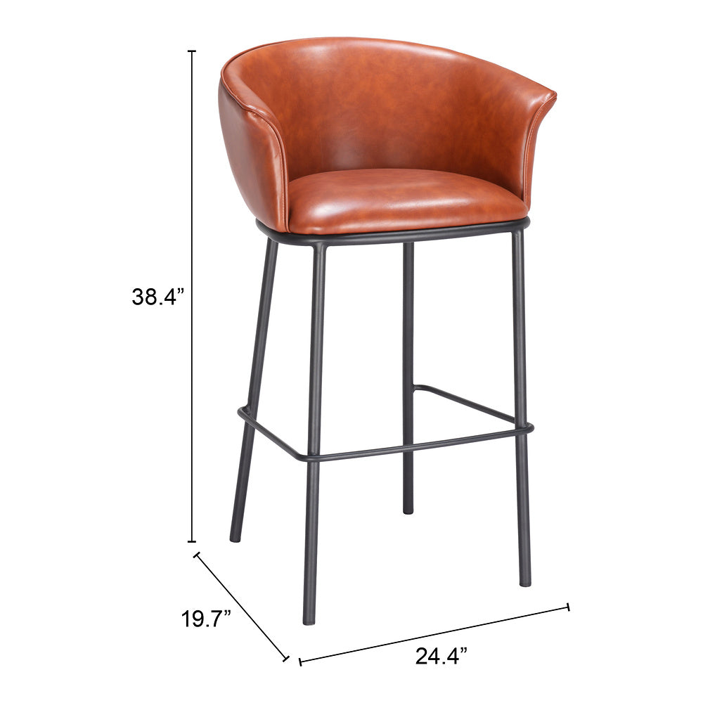 Banco Alto para Bar y Barra - ZUO GARSTON - Varios Colores - Asiento y Respaldo Tapizados en Piel Sintética - Café