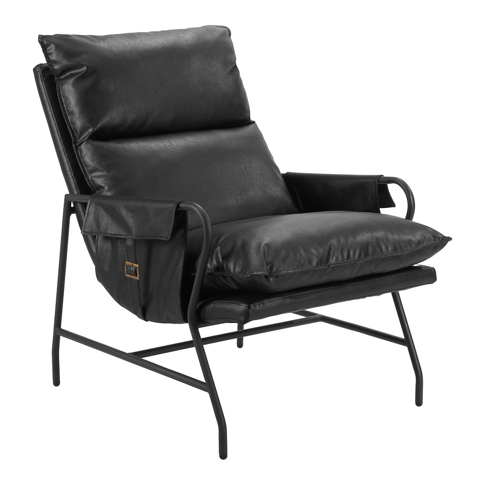 Sillón Ocasional para Coworking - ZUO HALAUS - Negro - Asiento y Respaldo Tapizados en Piel Sintética