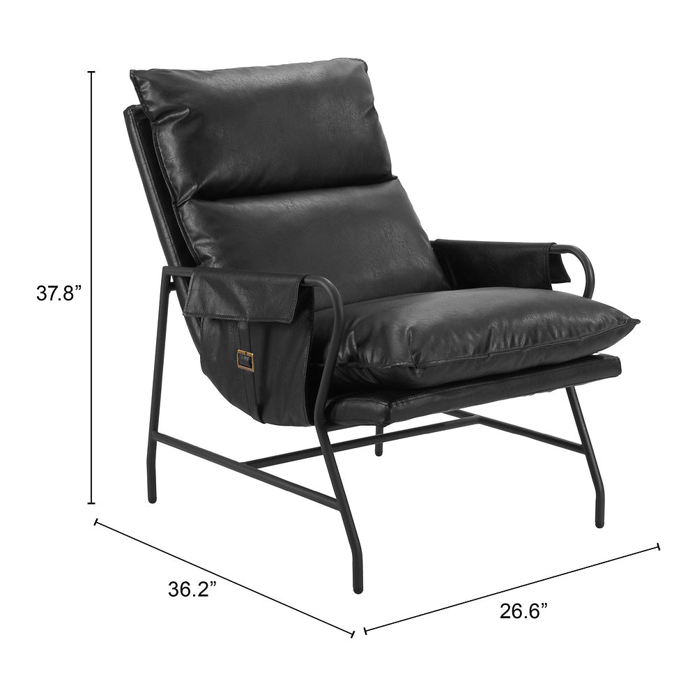 Sillón Ocasional para Coworking - ZUO HALAUS - Negro - Asiento y Respaldo Tapizados en Piel Sintética